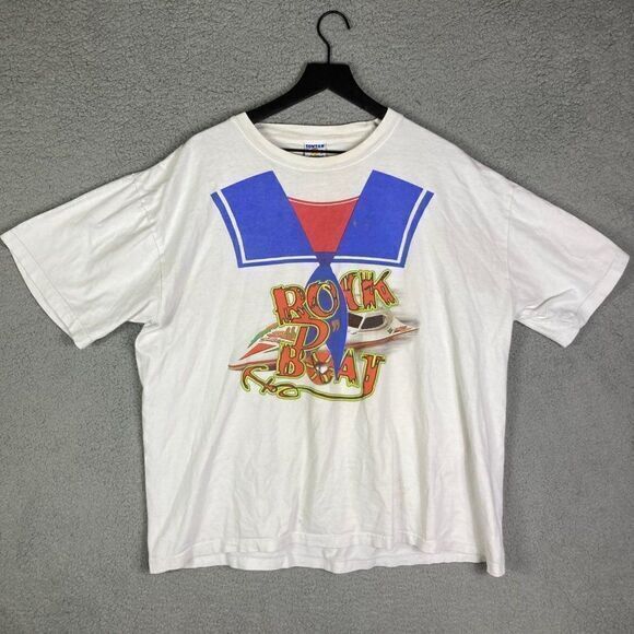 Rock D Boat Vintage T-Shirt Size 2XL Graphic Short Sleeve XXL Crew Neck Beige - Picture 3 of 10